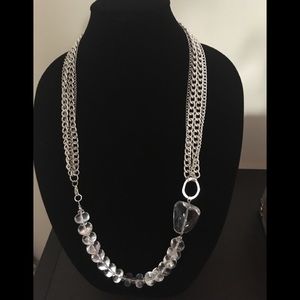 Silver Chain Necklace With Clear Beads